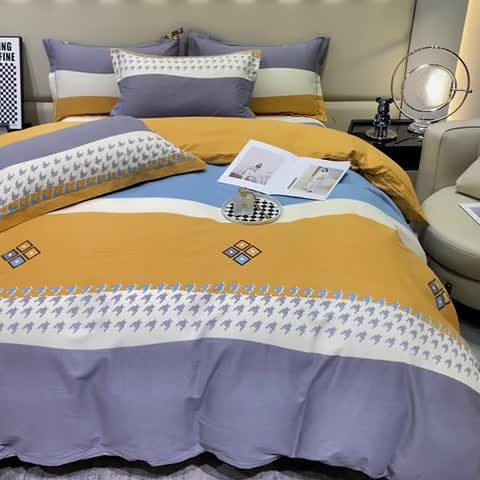 91家纺网 家纺一手货源 找家纺 金纱玉纺 2023新款全棉加厚磨毛四件套 艾伦