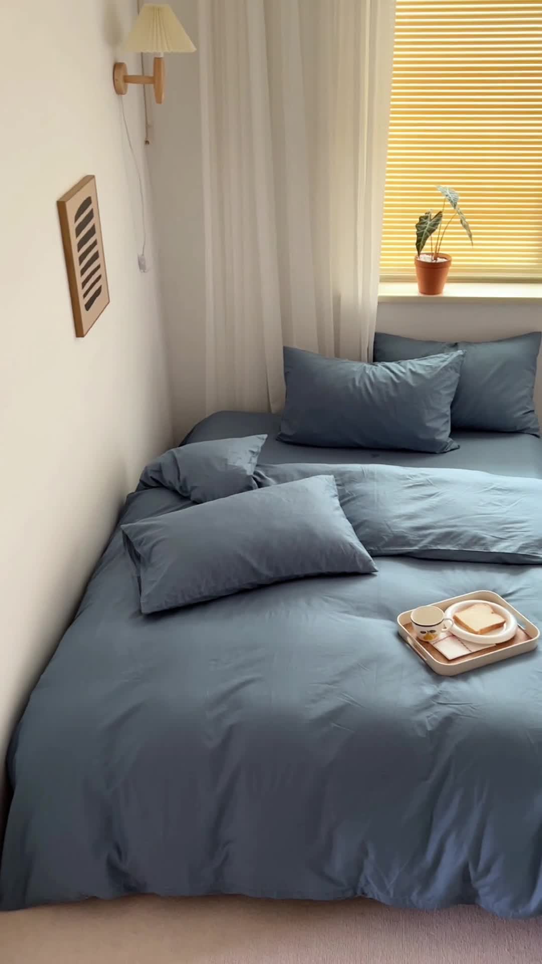 91家纺网 家纺一手货源 找家纺 十里居 2022新款40支13372全棉纯色四件套 魅蓝