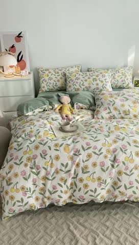 91家纺网 家纺一手货源 找家纺 黑马家居 2023新款喷气全棉斜纹四件套 七色花语