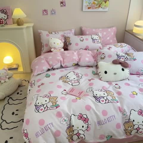 91家纺网 家纺一手货源 找家纺 正版授权HelloKitty系列全棉13372四件套小熊KT