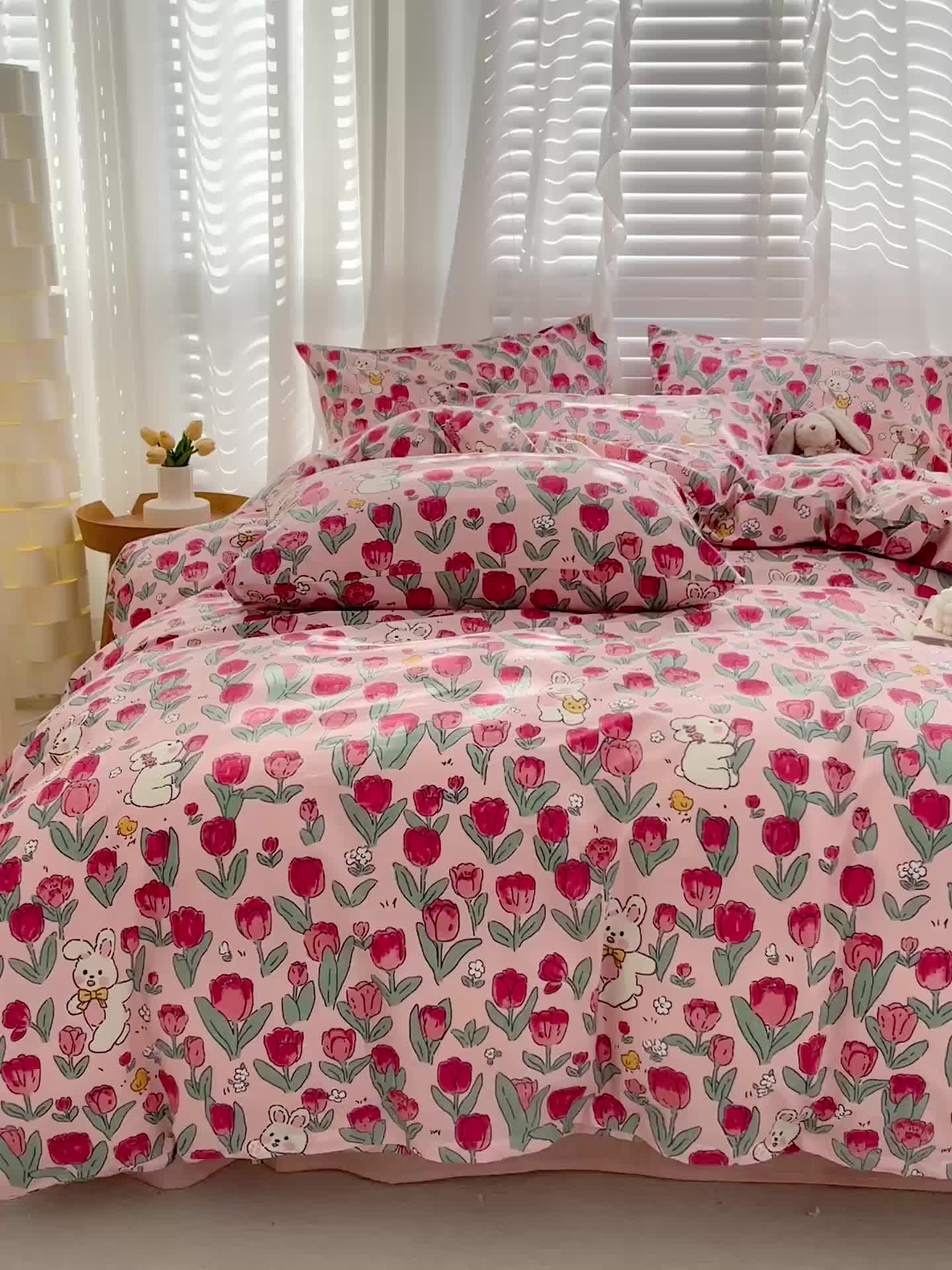 91家纺网 家纺一手货源 找家纺 梦家居 2023春季新品小清新系列全棉单被套 郁金粉兔