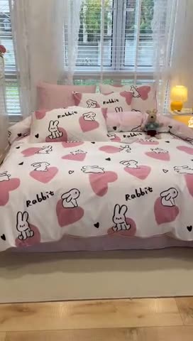 91家纺网 家纺一手货源 找家纺 晨希2023年新款全棉卡通印花简约款多规格四件套  爱心兔