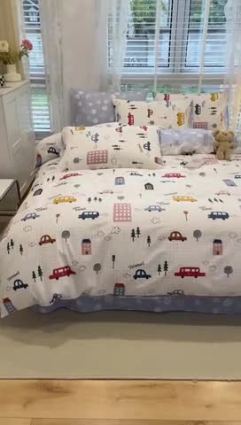 91家纺网 家纺一手货源 找家纺 晨希2023年新款全棉卡通印花简约款多规格四件套  小心愿