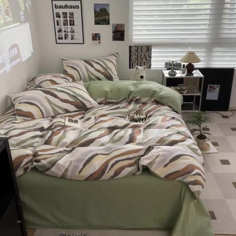 91家纺网 家纺一手货源 找家纺 金丝鸟家纺 2023新款全棉简约斜纹四件套 石纹