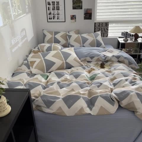 91家纺网 家纺一手货源 找家纺 （总）金丝鸟家纺 2023新款全棉简约斜纹四件套