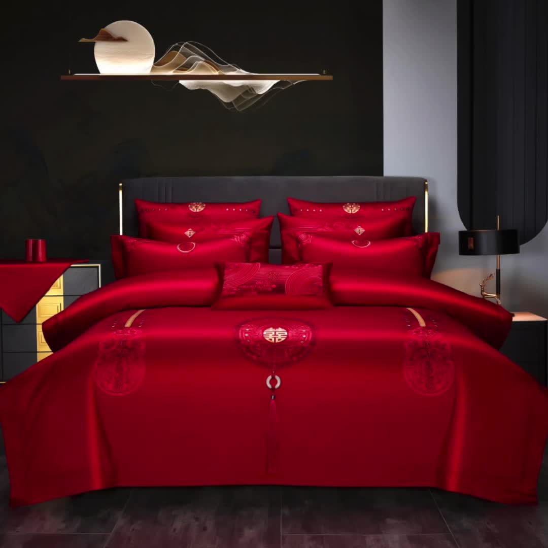 91家纺网 家纺一手货源 找家纺 （总）缔缦 2022新款秋冬婚庆长绒棉刺绣多件套步步高升