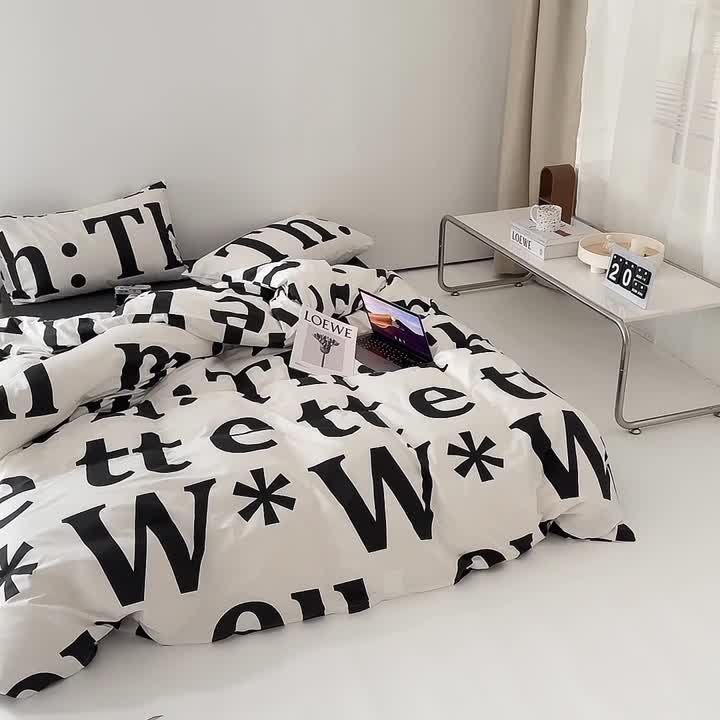 91家纺网 家纺一手货源 找家纺 怡家居 2022新款直播供货全棉印花四件套二 字母游戏