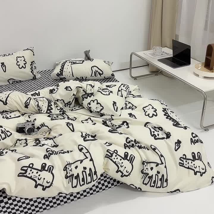 91家纺网 家纺一手货源 找家纺 怡家居 2022新款直播供货全棉印花四件套二 简笔画