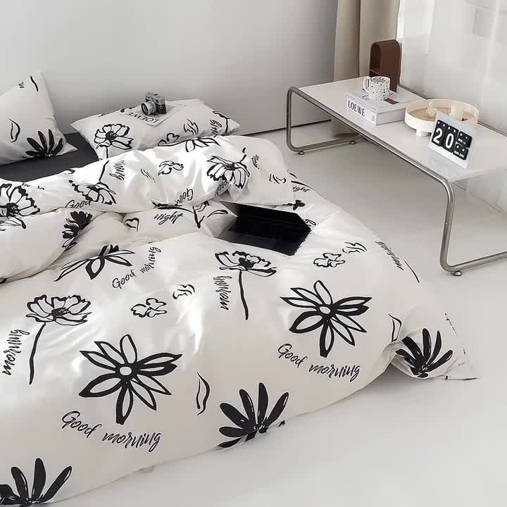 91家纺网 家纺一手货源 找家纺 怡家居 2022新款直播供货全棉印花四件套二 白笕