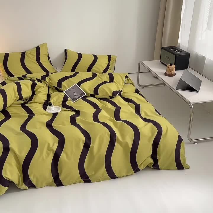 91家纺网 家纺一手货源 找家纺 怡家居 2022新款直播供货全棉印花四件套三 梵音-绿