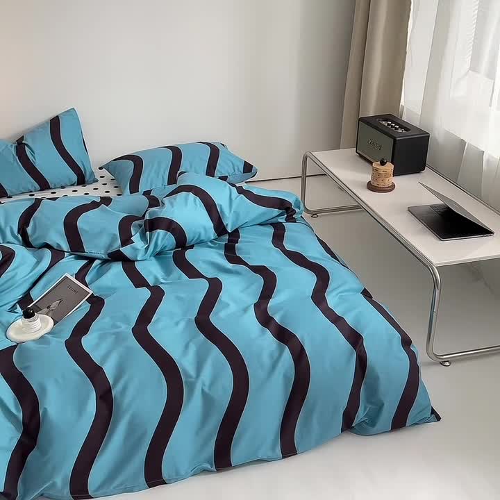 91家纺网 家纺一手货源 找家纺 怡家居 2022新款直播供货全棉印花四件套三 梵音-蓝