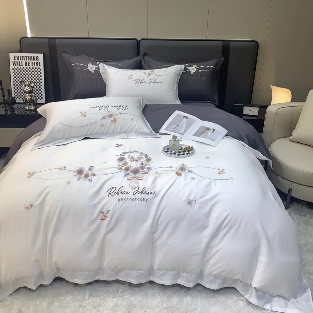 91家纺网 家纺一手货源 找家纺 （总）绒世界 2022新款长绒棉刺绣四件套-浮生若梦