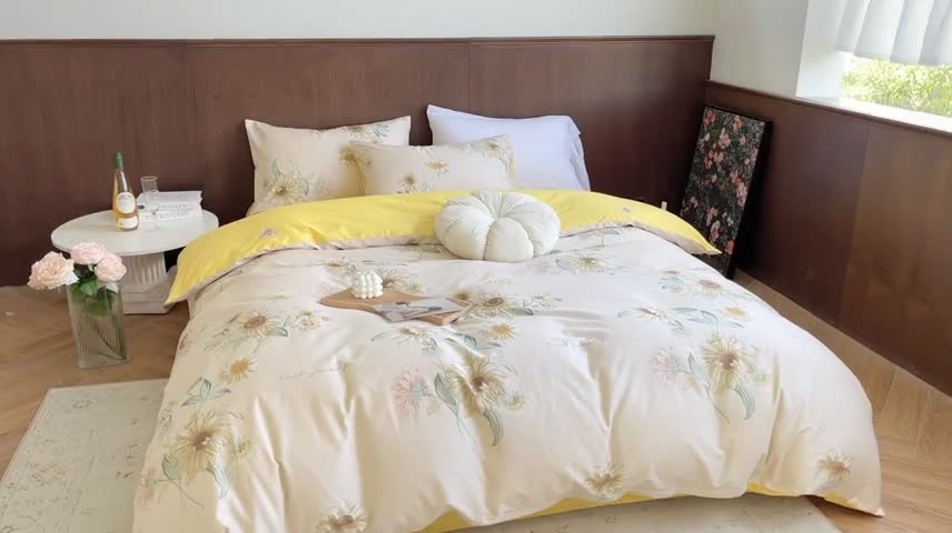 91家纺网 家纺一手货源 找家纺 时年 2023新款全棉小可爱系列四件套 向阳花