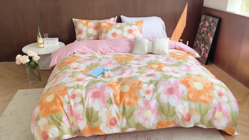 91家纺网 家纺一手货源 找家纺 时年 2023新款全棉小可爱系列四件套 花花世界