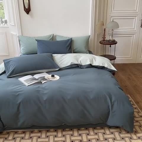 91家纺网 家纺一手货源 找家纺 怡家居 2022新款全棉100支磨毛四件套 南非蓝-薄荷绿