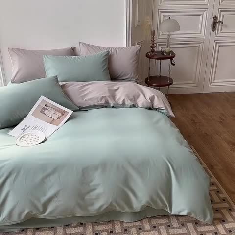 91家纺网 家纺一手货源 找家纺 怡家居 2022新款全棉100支磨毛四件套 松子绿灰