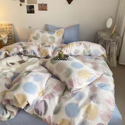 91家纺网 家纺一手货源 找家纺 麦伦家居 2023新款全棉简约个性北欧系列四件套-第 二组 彩色圈圈