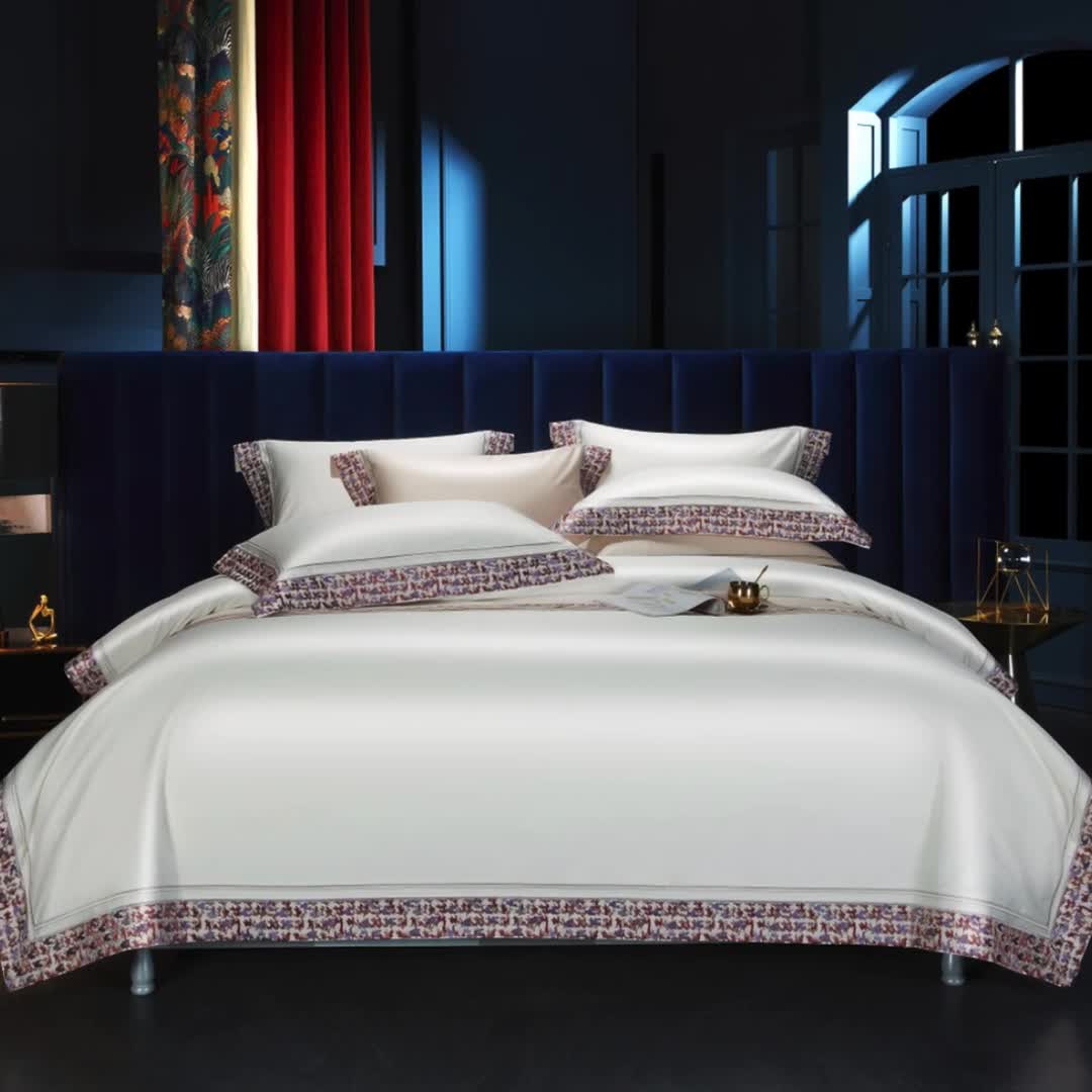 91家纺网 家纺一手货源 找家纺 （总）缔缦 2023新款高端100s长绒棉刺绣四件套-雅典娜