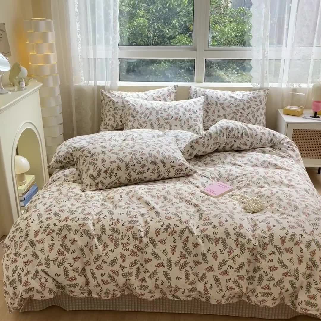 91家纺网 家纺一手货源 找家纺 曼之夏2023春夏新款全棉印花四件套-小清新系列 铃串幽沁