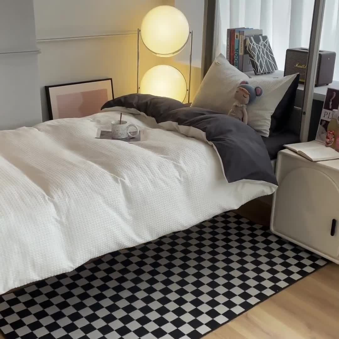 91家纺网 家纺一手货源 找家纺 海岛哥哥 2024新款华夫格系列上下铺小床三件套四件套 华夫格-白色