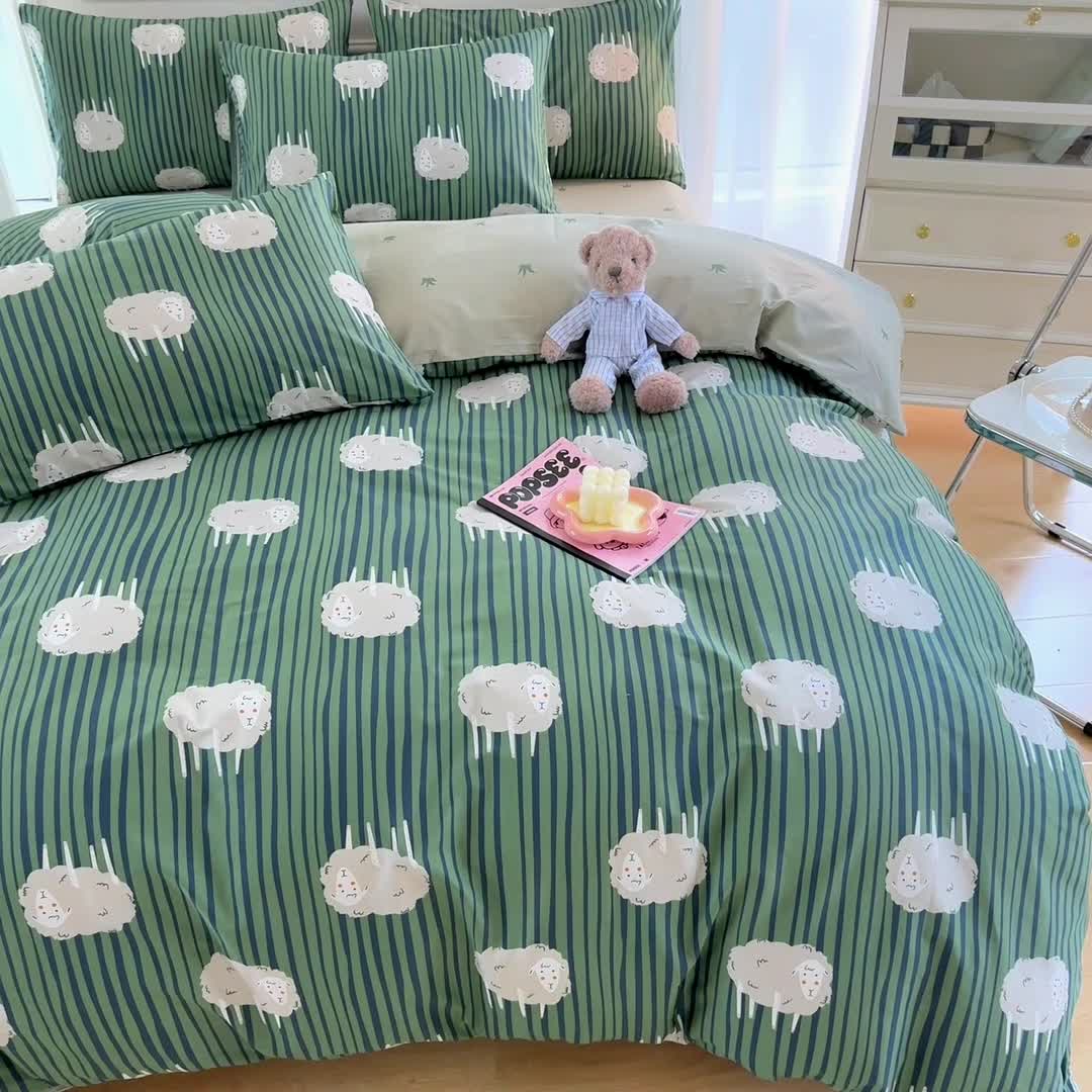 91家纺网 家纺一手货源 找家纺 星巴k家纺 2023全棉13372花卉印花简约四件套羊了个羊