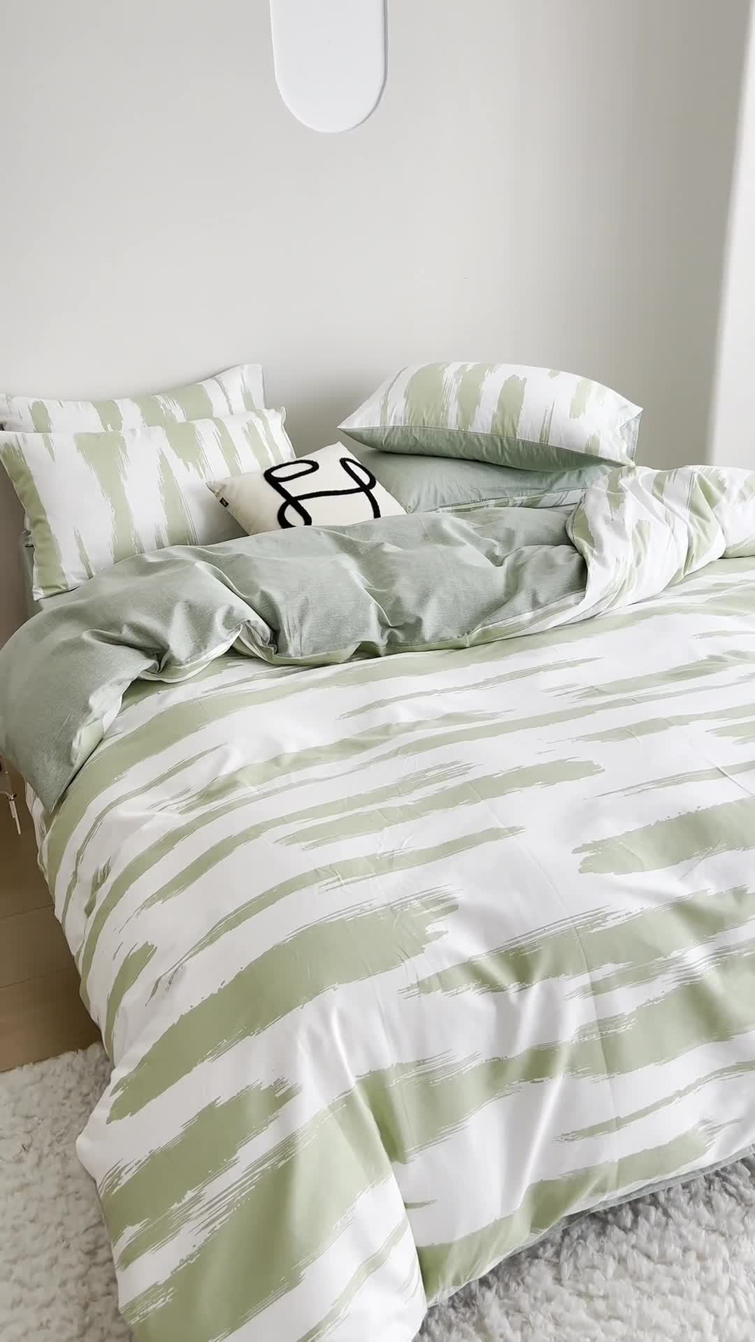 91家纺网 家纺一手货源 找家纺 蓝邻家纺 2023新款全棉印花四件套简约系类四件套 绿野