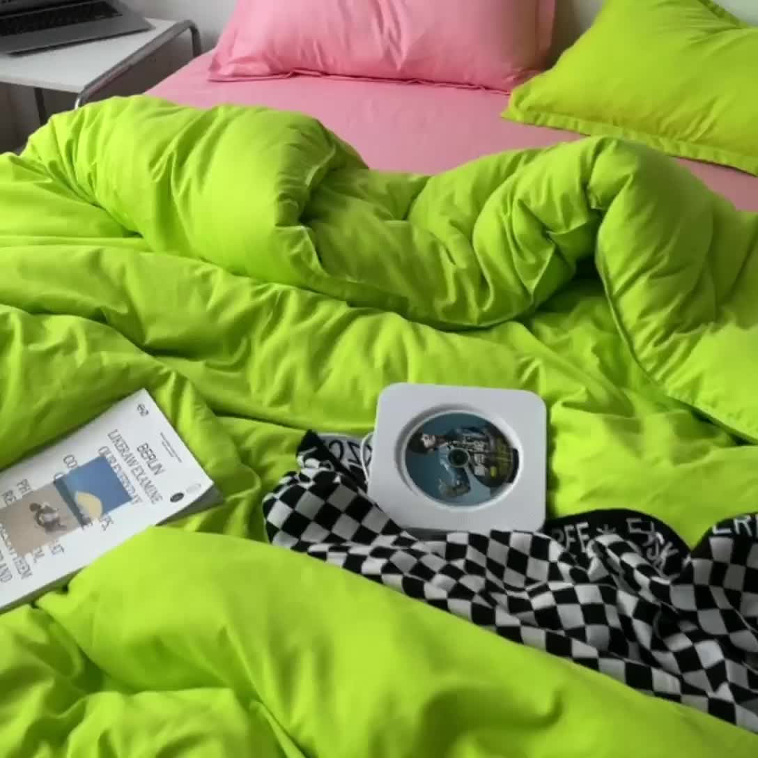 91家纺网 家纺一手货源 找家纺 贝拉梦 2023款亲肤棉纯色拼色治 愈系四件套 樱草色+蜜桃粉