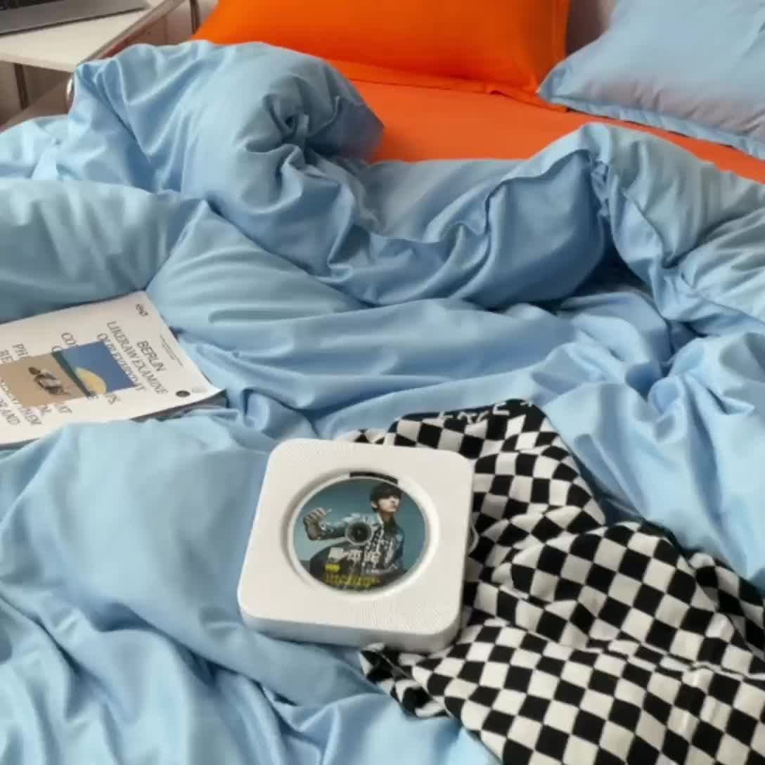 91家纺网 家纺一手货源 找家纺 贝拉梦 2023款亲肤棉纯色拼色治 愈系四件套 海洋天蓝+橘子汽水