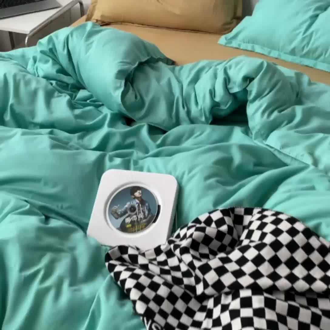 91家纺网 家纺一手货源 找家纺 贝拉梦 2023款亲肤棉纯色拼色治 愈系四件套 蒂凡尼蓝+太妃糖