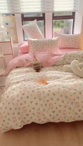 91家纺网 家纺一手货源 找家纺 澳萝拉 2023新款全棉印花四件套会员减5元花朵兔兔