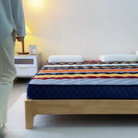 91家纺网 家纺一手货源 找家纺 优莱床垫 2024新款新款牛奶绒记忆棉床垫 蓝条