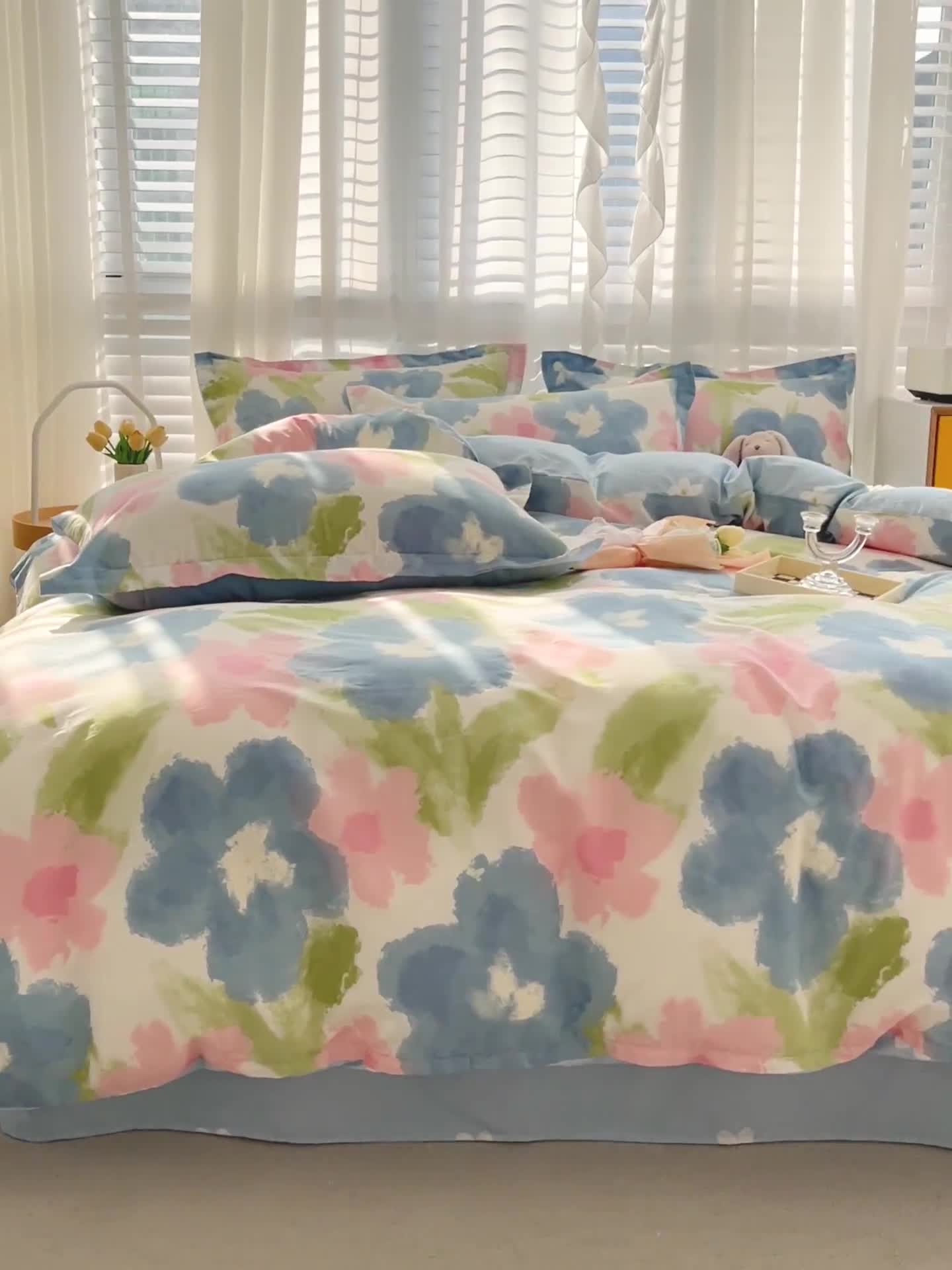 91家纺网 家纺一手货源 找家纺 盛馨家纺 全棉ins北欧风高支高密全棉喷气小清新纯棉四件套 花韵