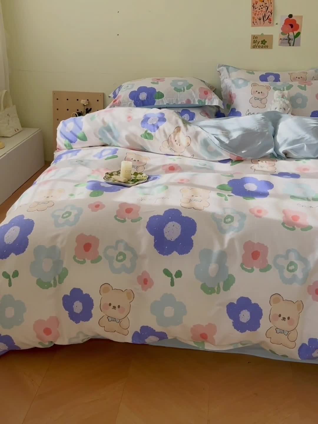 91家纺网 家纺一手货源 找家纺 盛馨家纺 全棉ins北欧风高支高密全棉喷气小清新纯棉四件套 花花小熊