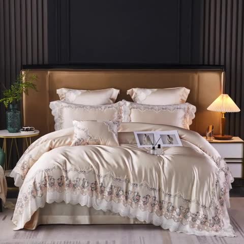 91家纺网 家纺一手货源 找家纺 缔缦 2023新款安娜系列高端居家轻奢真丝棉四件套 安娜-香槟