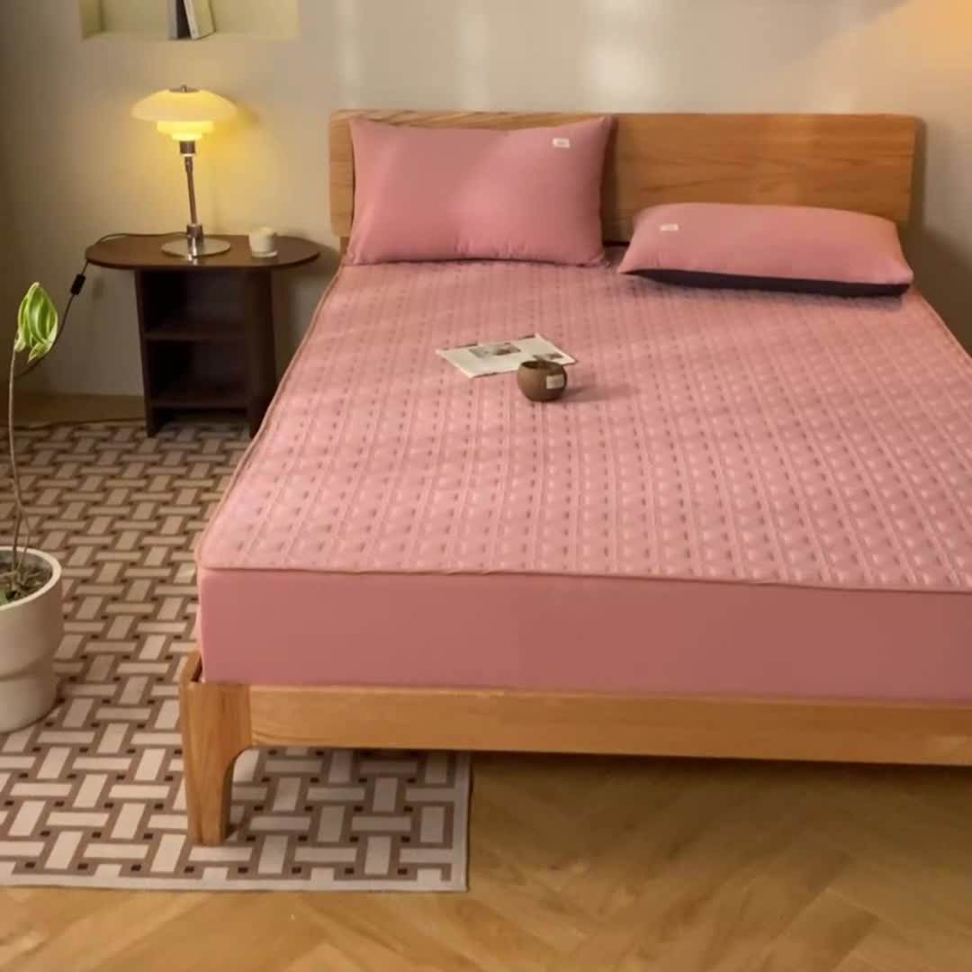 91家纺网 家纺一手货源 找家纺 蓝巢 2023新款全棉水洗棉大豆夹棉床笠 摩卡豆沙