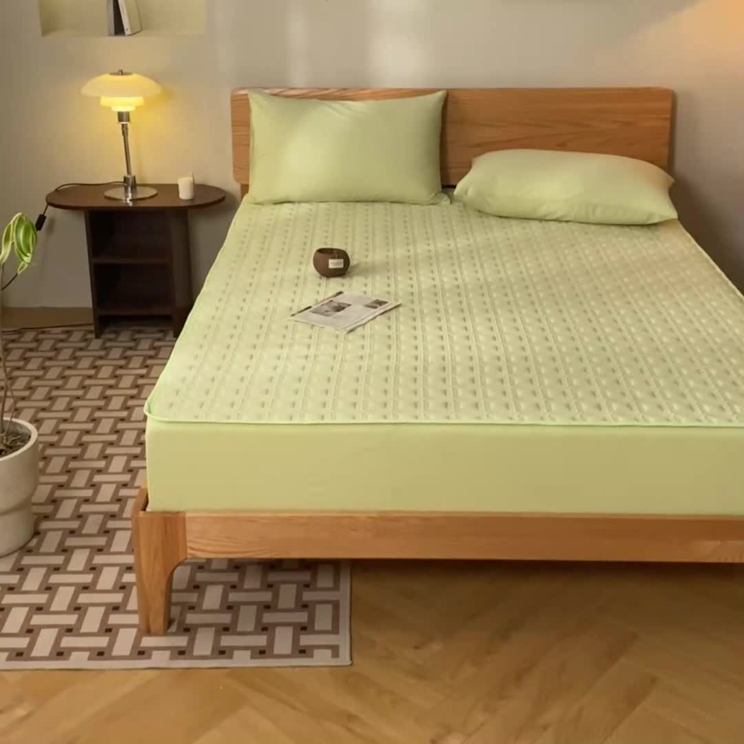 91家纺网 家纺一手货源 找家纺 蓝巢 2023新款全棉水洗棉大豆夹棉床笠 摩卡橄榄绿