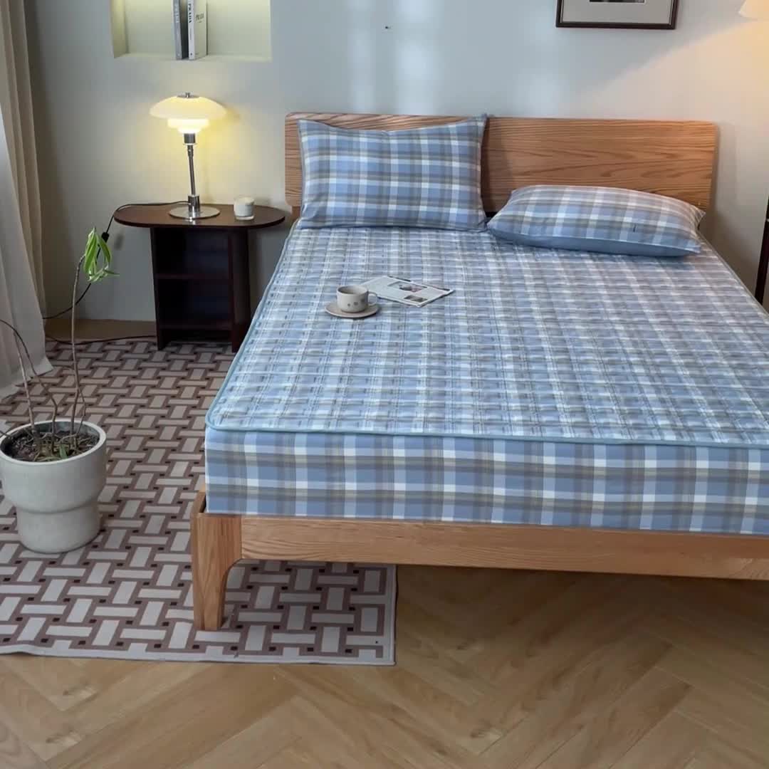 91家纺网 家纺一手货源 找家纺 蓝巢 2023新款全棉水洗棉大豆夹棉床笠 摩卡简兮兰