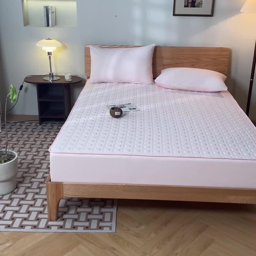 91家纺网 家纺一手货源 找家纺 蓝巢 2023新款全棉水洗棉大豆夹棉床笠 摩卡浅粉