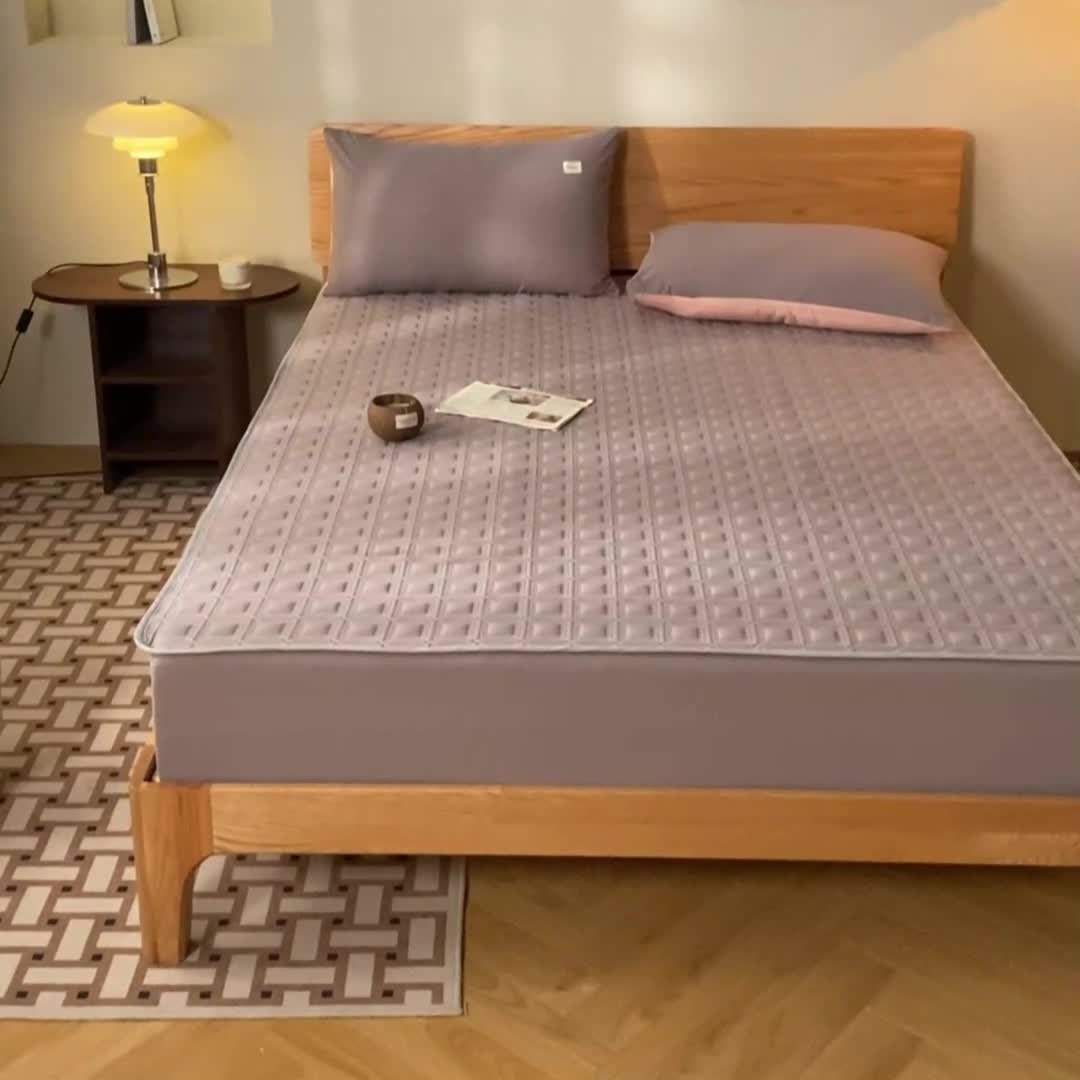 91家纺网 家纺一手货源 找家纺 蓝巢 2023新款全棉水洗棉大豆夹棉床笠 摩卡浅灰