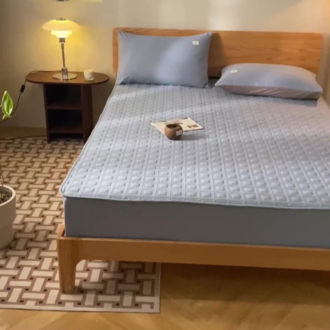 91家纺网 家纺一手货源 找家纺 蓝巢 2023新款全棉水洗棉大豆夹棉床笠 摩卡湖蓝