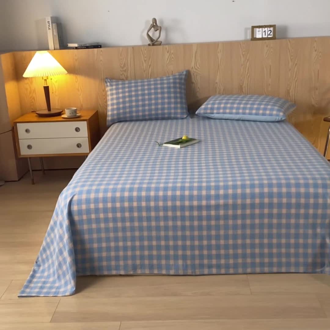 91家纺网 家纺一手货源 找家纺 蓝巢 2023新款全棉色织水洗棉系列单品床单 简格兰