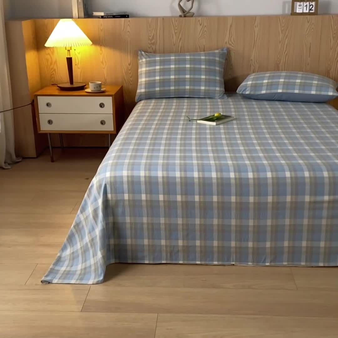 91家纺网 家纺一手货源 找家纺 蓝巢 2023新款全棉色织水洗棉系列单品床单 简兮兰