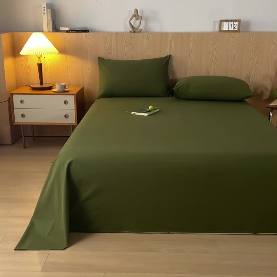 91家纺网 家纺一手货源 找家纺 蓝巢 2023新款全棉色织水洗棉系列单品床单 松叶绿