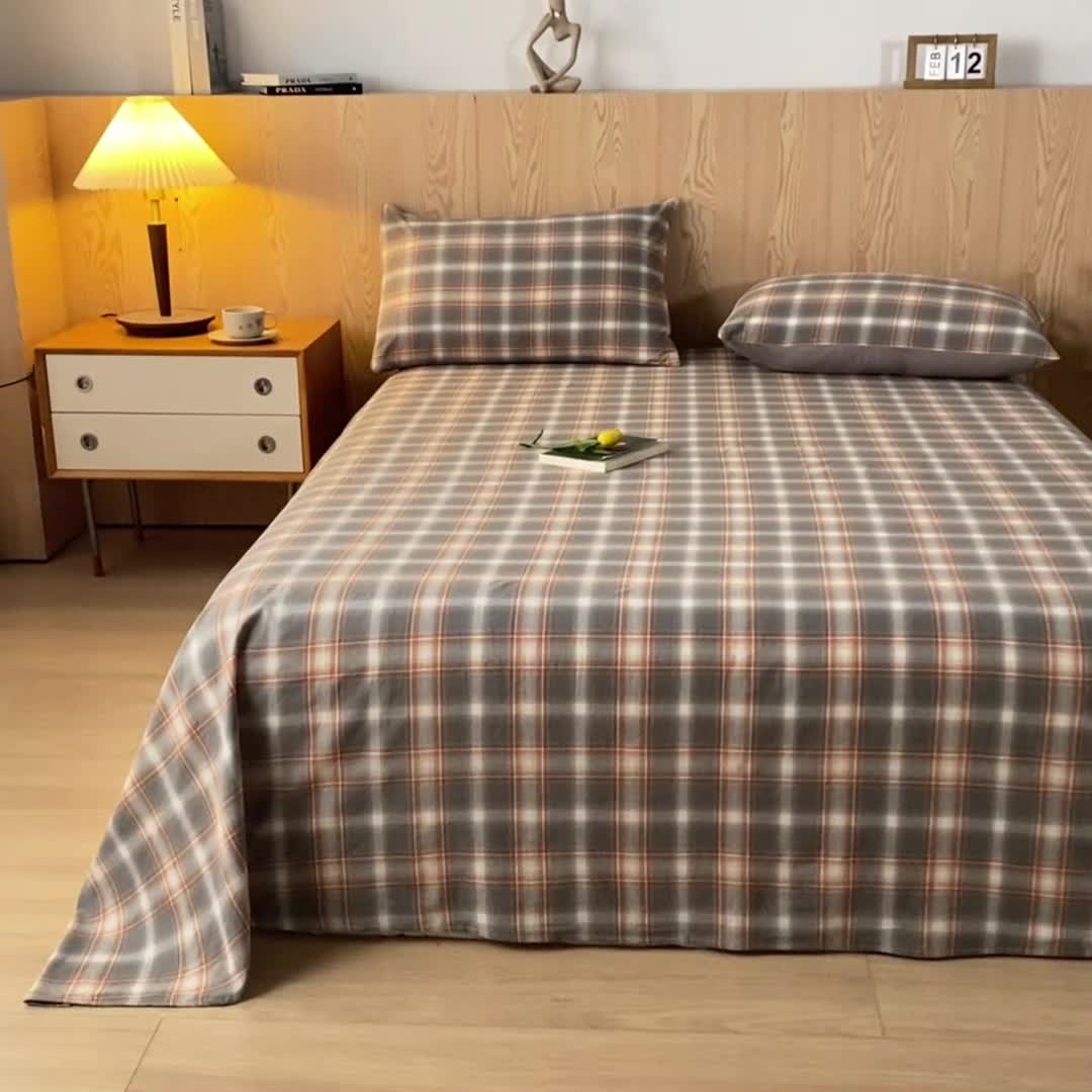 91家纺网 家纺一手货源 找家纺 蓝巢 2023新款全棉色织水洗棉系列单品床单 洛卡灰