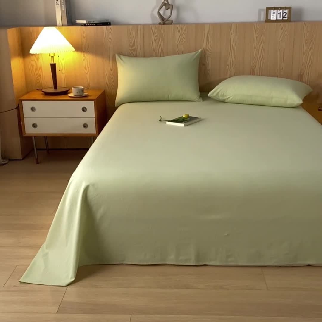 91家纺网 家纺一手货源 找家纺 蓝巢 2023新款全棉色织水洗棉系列单品床单 橄榄绿
