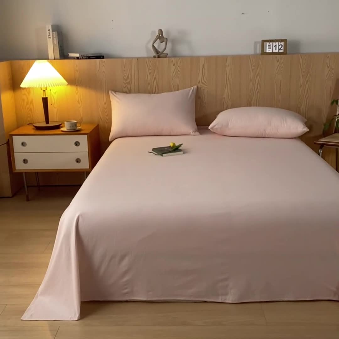 91家纺网 家纺一手货源 找家纺 蓝巢 2023新款全棉色织水洗棉系列单品床单 奶油粉