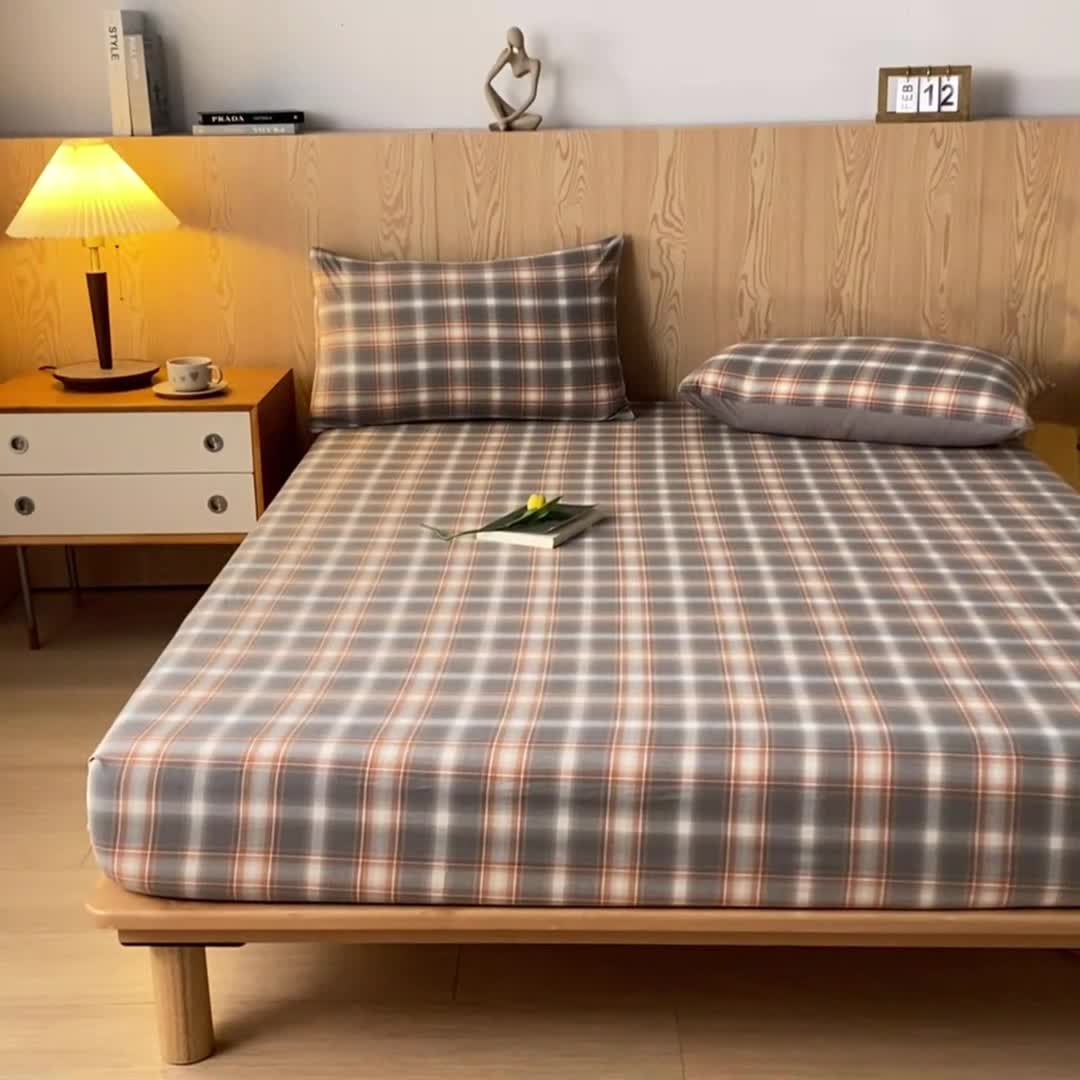 91家纺网 家纺一手货源 找家纺 蓝巢 2023新款全棉色织水洗棉系列单品床笠 洛卡灰