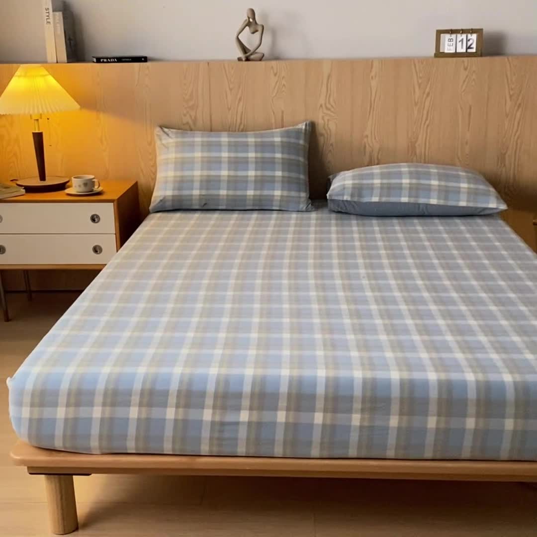 91家纺网 家纺一手货源 找家纺 蓝巢 2023新款全棉色织水洗棉系列单品床笠 简兮兰