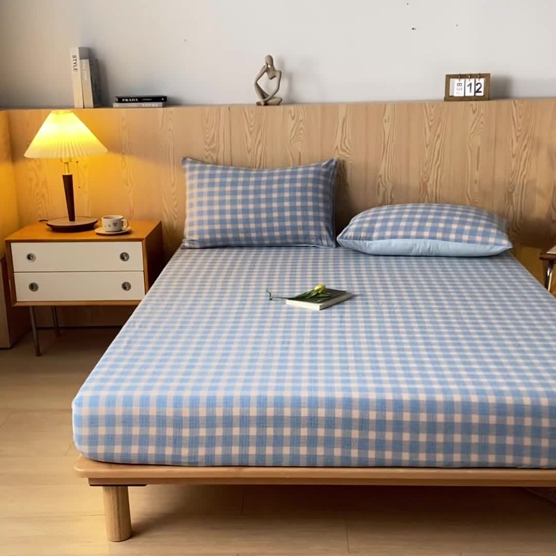 91家纺网 家纺一手货源 找家纺 蓝巢 2023新款全棉色织水洗棉系列单品床笠 简格兰