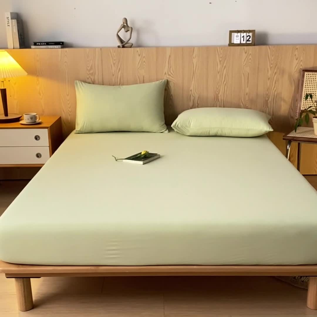 91家纺网 家纺一手货源 找家纺 蓝巢 2023新款全棉色织水洗棉系列单品床笠 橄榄绿